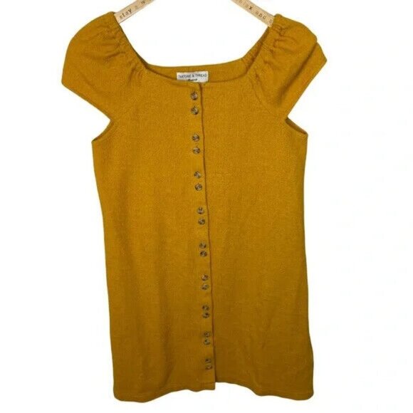 NWT Madewell Texture Thread Yellow Mini Dress Button Down Size XXS New With Tags - Picture 3 of 10